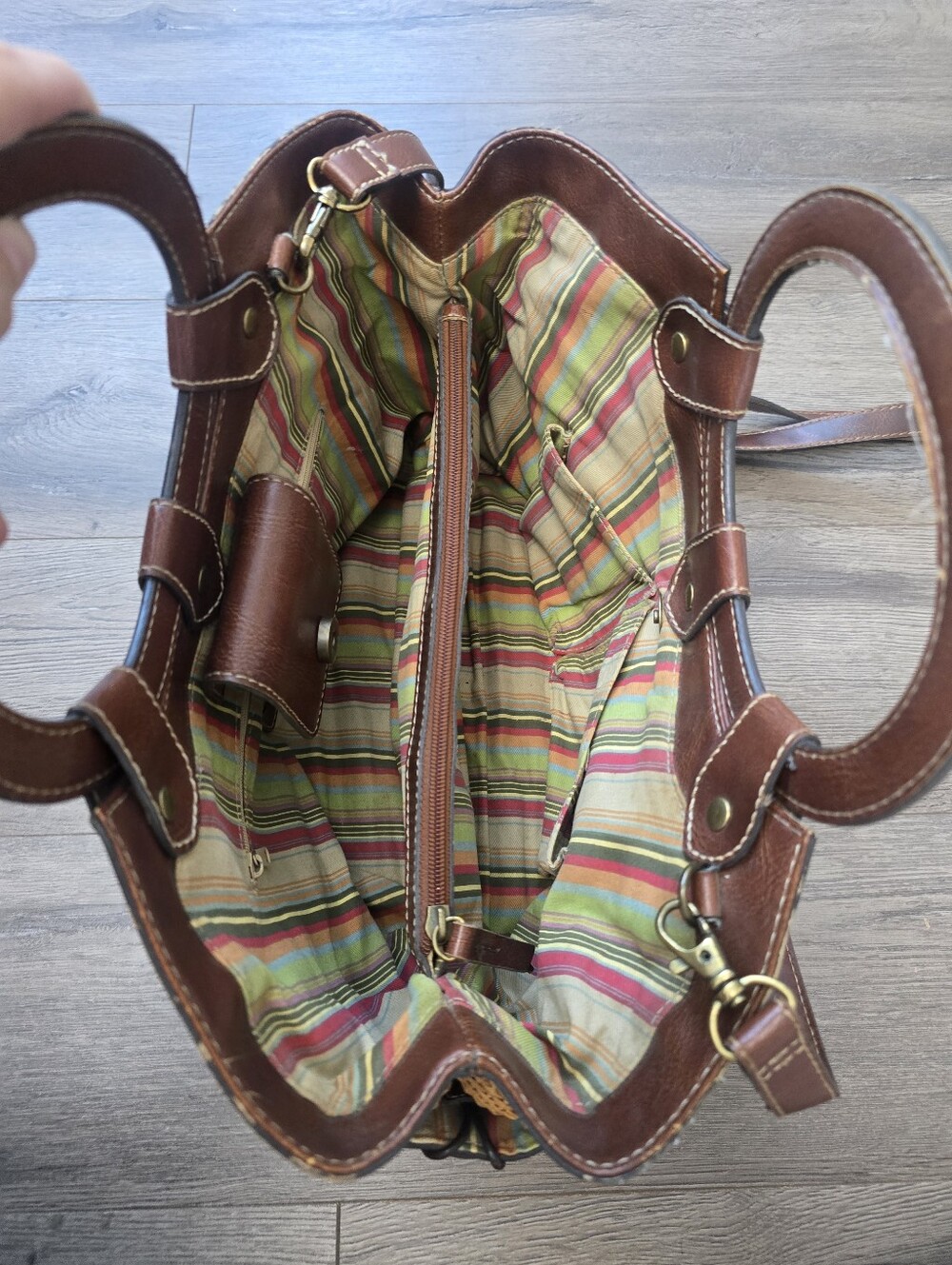 Fossil woven straw and brown leather trim satchel Vintage Cottagecore Fisherman - Picture 10 of 12